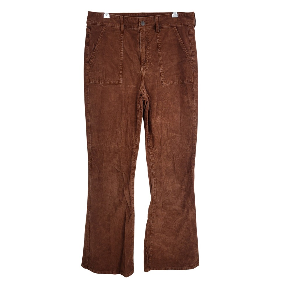 American Eagle Stretch Corduroy Super High Rise Flare Jeans Pants Brown 12‎ Long